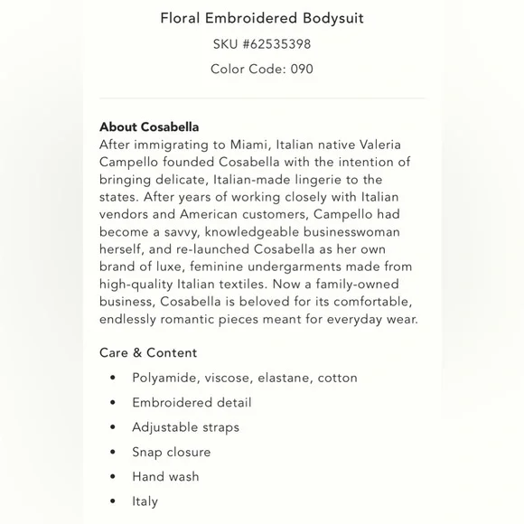 NWT Cosabella for Anthropologie Floral Embroidered Bodysuit - Picture 4 of 4